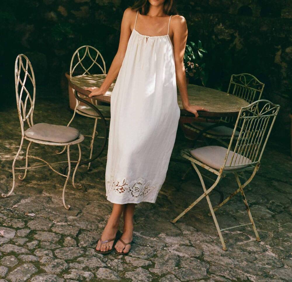 NEW PEONY embroidered midi dress in white
